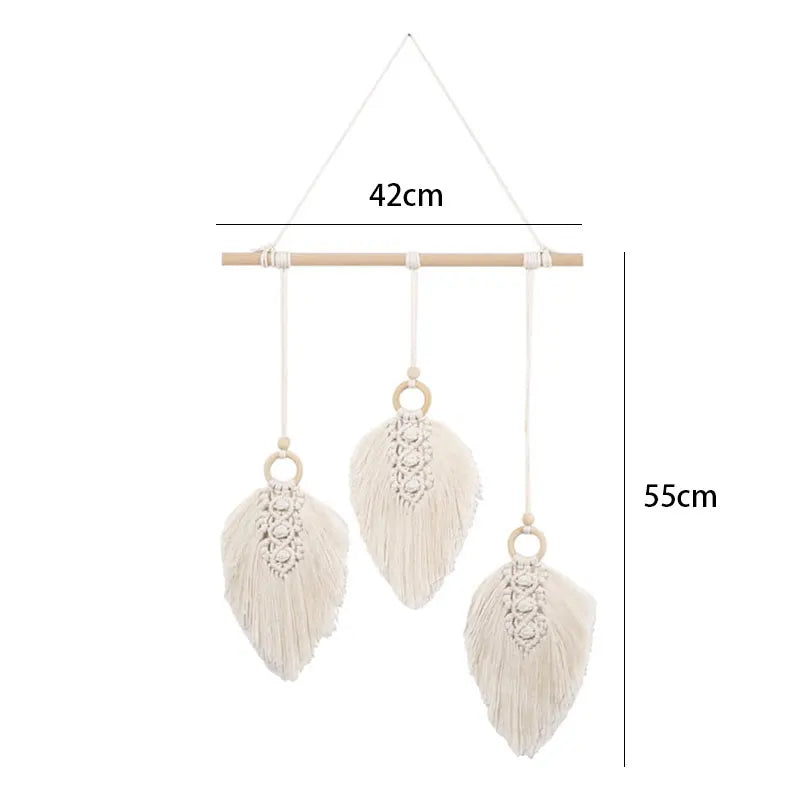 Macramé Wanddecoratie – 3 Bladeren met Kwastje (6 kleuren)