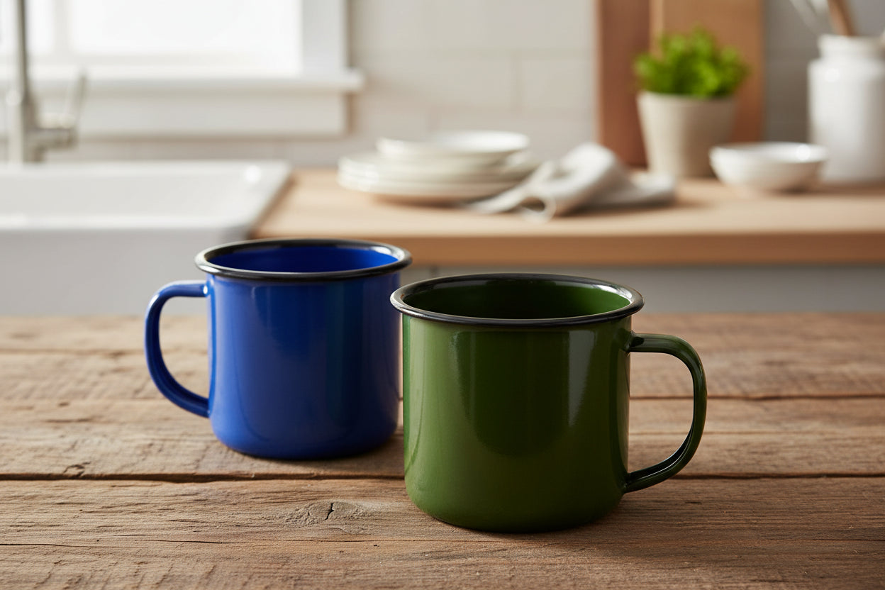 2-delige Vintage Emaille Mokken