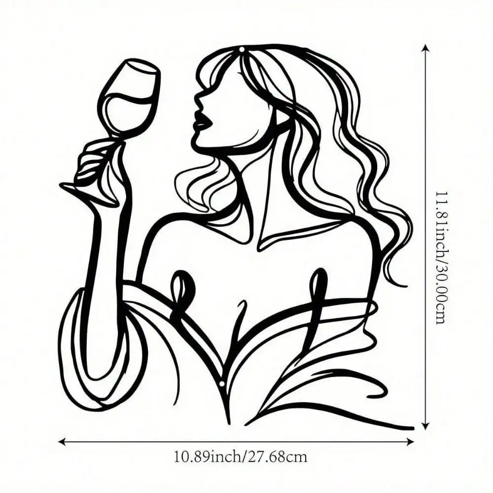 Metalen Wanddecoratie – Abstracte Vrouw met Glas Wijn