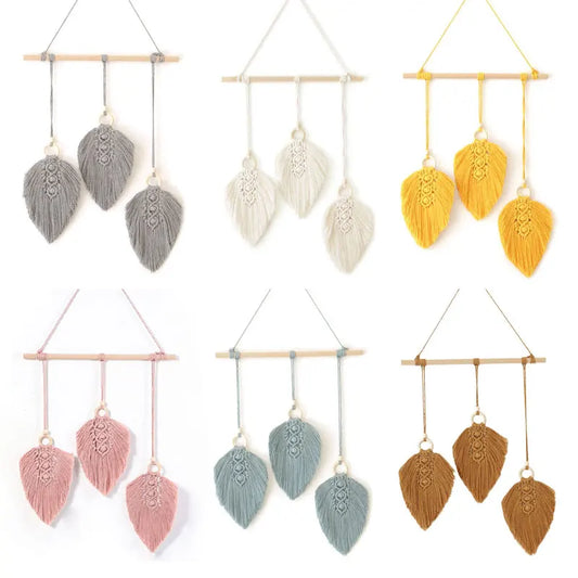 Macramé Wanddecoratie – 3 Bladeren met Kwastje (6 kleuren)