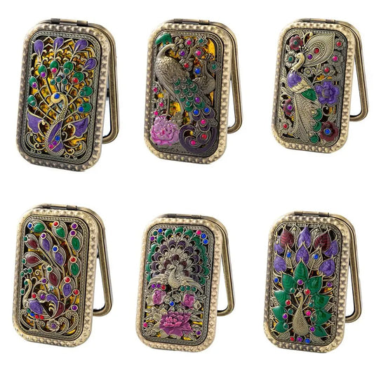 Retro Pauwen Make-up Spiegel – Opvouwbare Dubbelzijdige Zakspiegel (6 varianten)