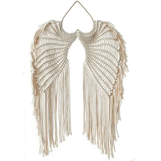 Bohemian Angel Wings Wanddecoratie – Handgeweven Macramé in Katoen