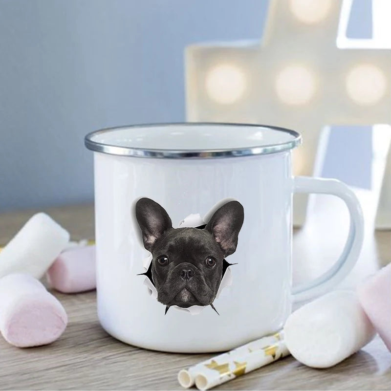 Franse Bulldog Emaille Mok – Vintage Drinkbeker met Karakter (10 varianten)