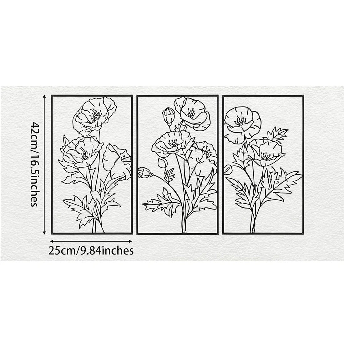 Zwarte Metalen Bloem Wanddecoratie – 3-delige Set (3 varianten)