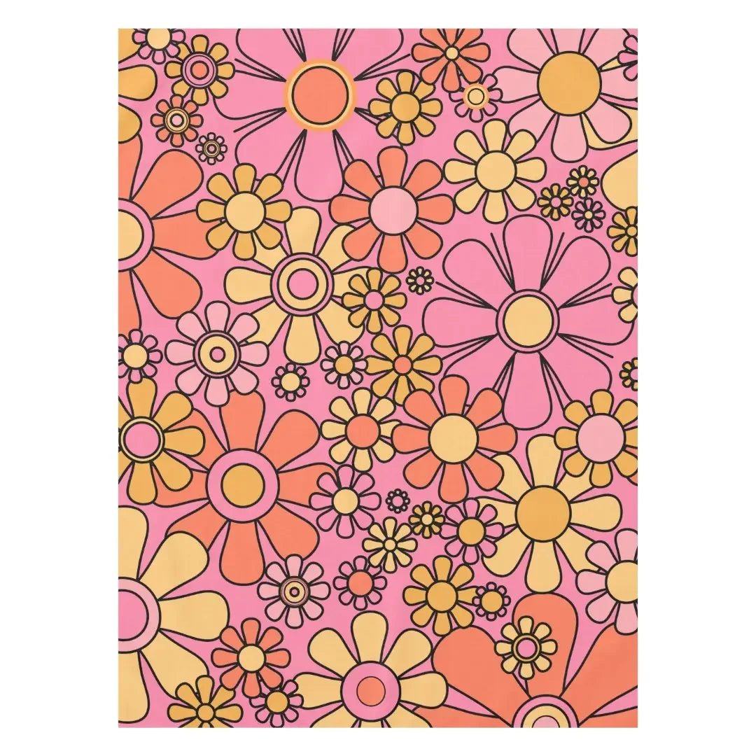 Groovy Flower Power Tafelkleed – Retro Bloemen vibes