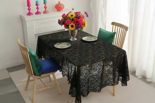 Zwart Frans Kant Tafelkleed – Phoenixstaart Patroon