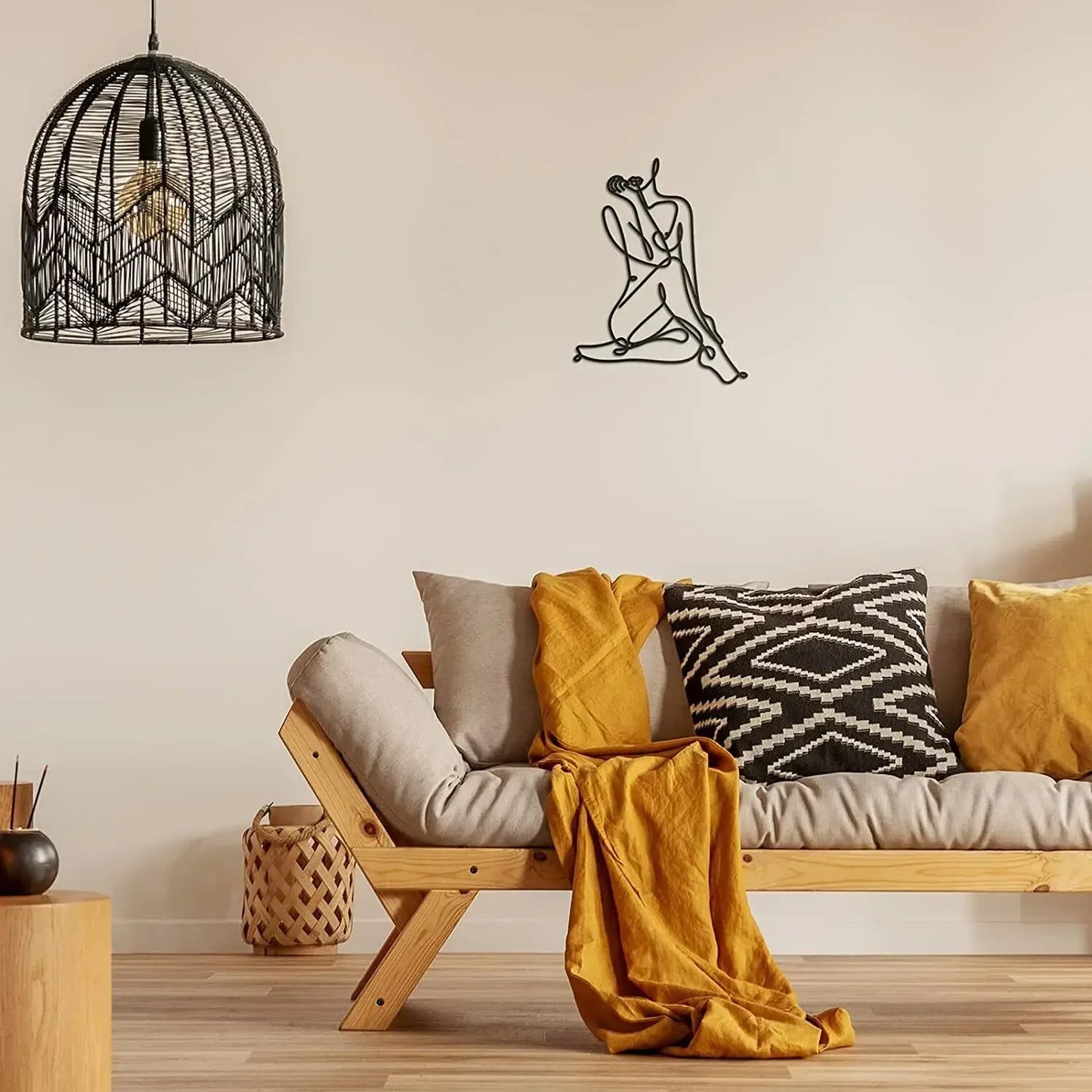 Minimalistische Metalen Vrouw Wire Art – Abstracte Wanddecoratie