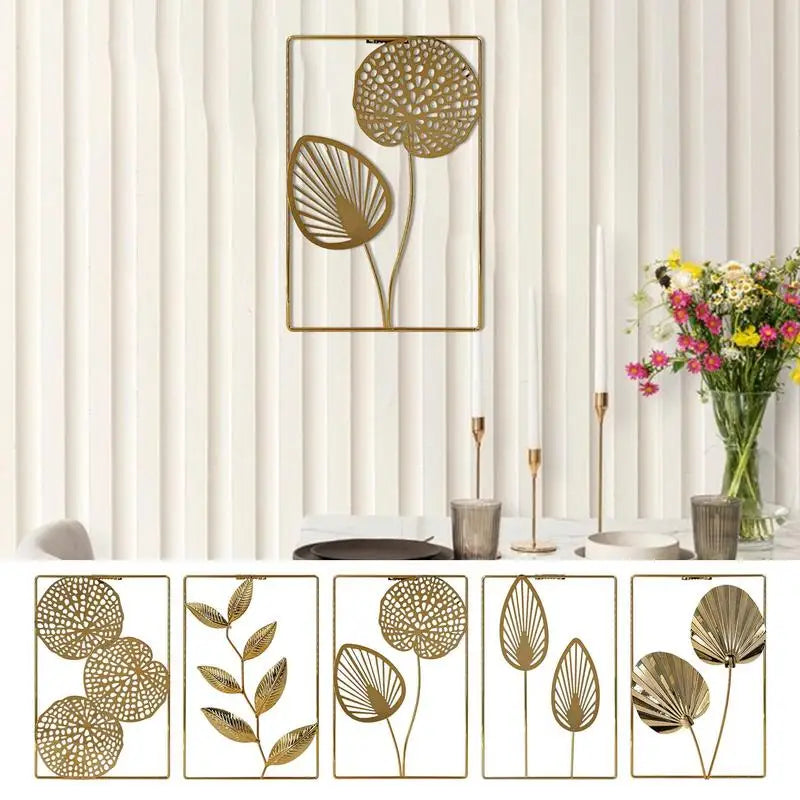 Gouden Metalen Bladeren – Minimalistische Wanddecoratie (5 varianten)