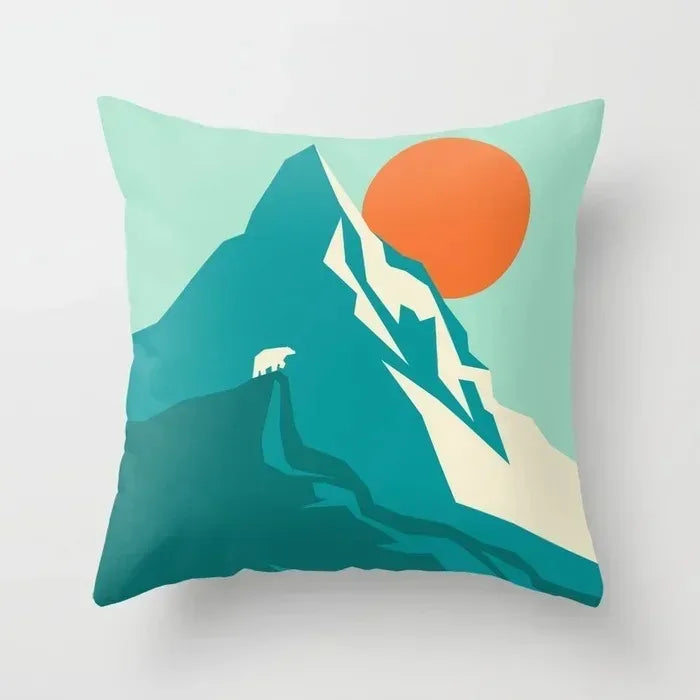 Geometrische Landschap Kussenhoes – Bergen, Zon & Maan (17 varianten)