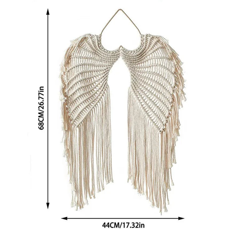Bohemian Angel Wings Wanddecoratie – Handgeweven Macramé in Katoen