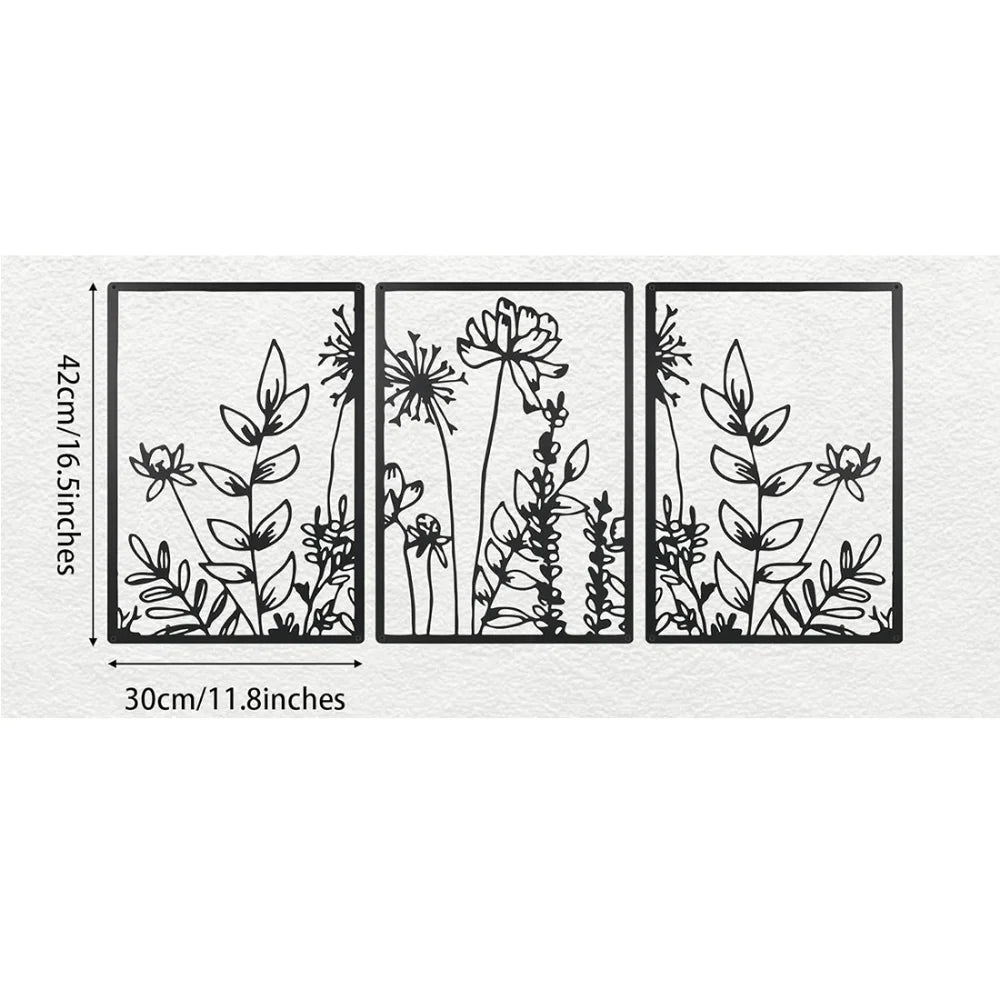 Zwarte Metalen Bloem Wanddecoratie – 3-delige Set (3 varianten)