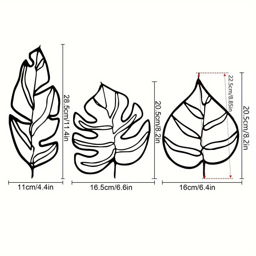 Animula Metalen Wanddecoratie – Drie Bladeren (3-delige Set)