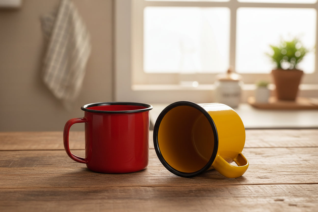 2-delige Vintage Emaille Mokken