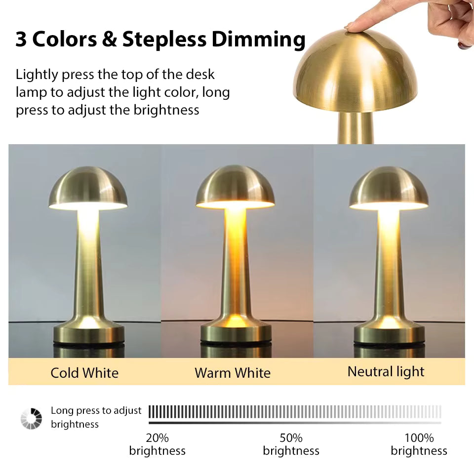 LED Paddenstoel Tafellamp – Touch Control & Draadloos Design (5 kleuren)