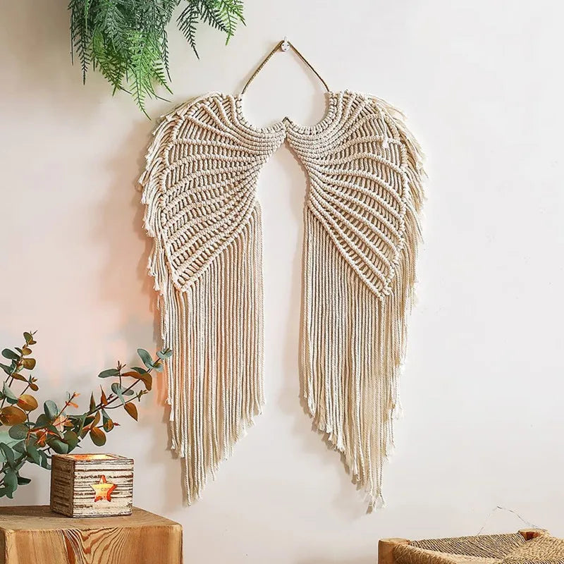 Bohemian Angel Wings Wanddecoratie – Handgeweven Macramé in Katoen