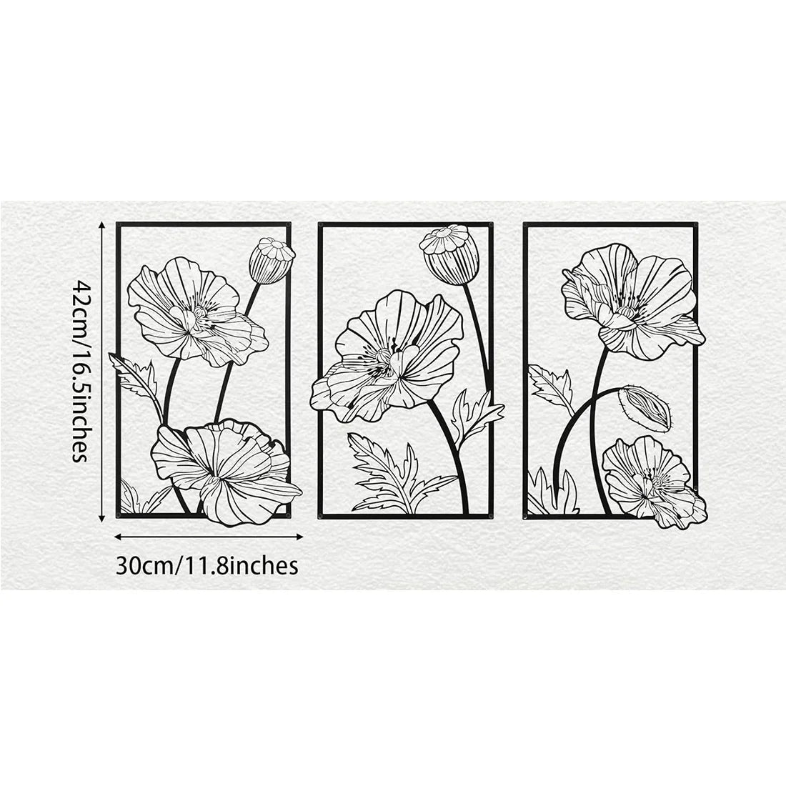 Zwarte Metalen Bloem Wanddecoratie – 3-delige Set (3 varianten)
