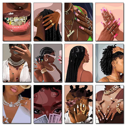 Black Girl Wall Art Canvas – Poster met Goudaccenten (14 varianten)