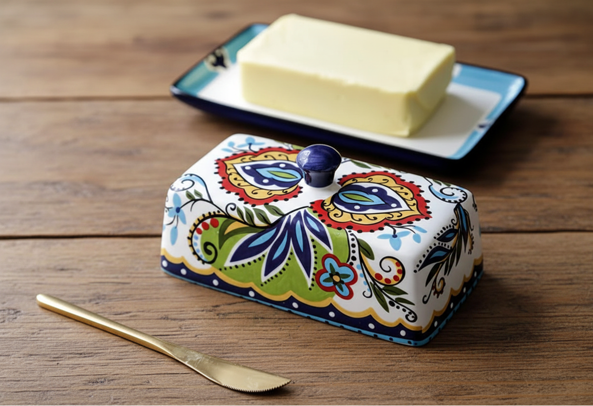 Handbeschilderde Keramische Botervloot