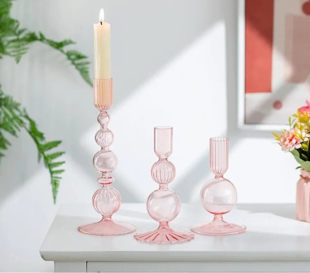 3-delige Set Glazen Kaarsenhouders – Stijlvolle Tafeldecoratie